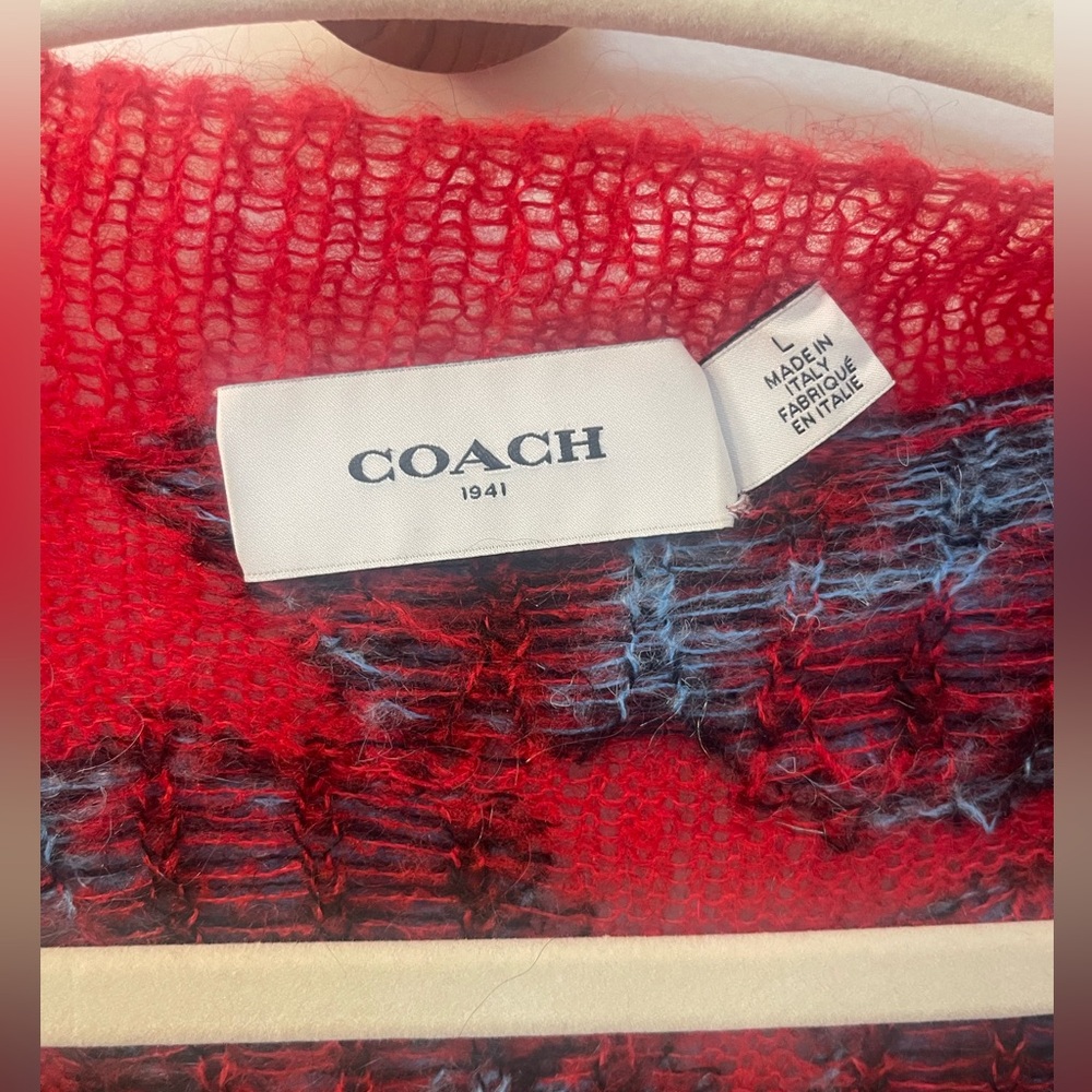 Coach Camo Print Intarsia V Neck Sweater Large - Picture 7 of 8